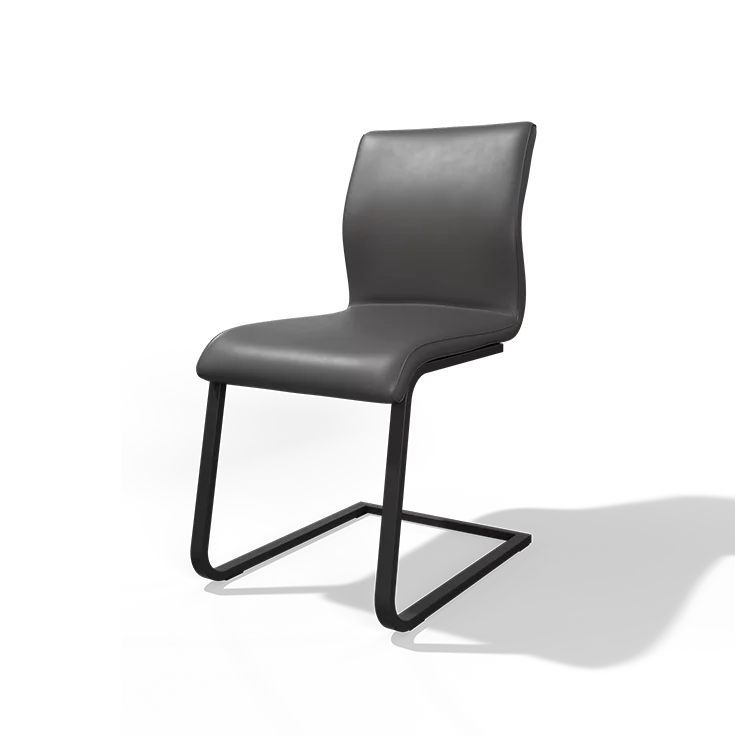 Freischwinger Stuhl magnum in Leder mit Fußgestell in schwarz matt