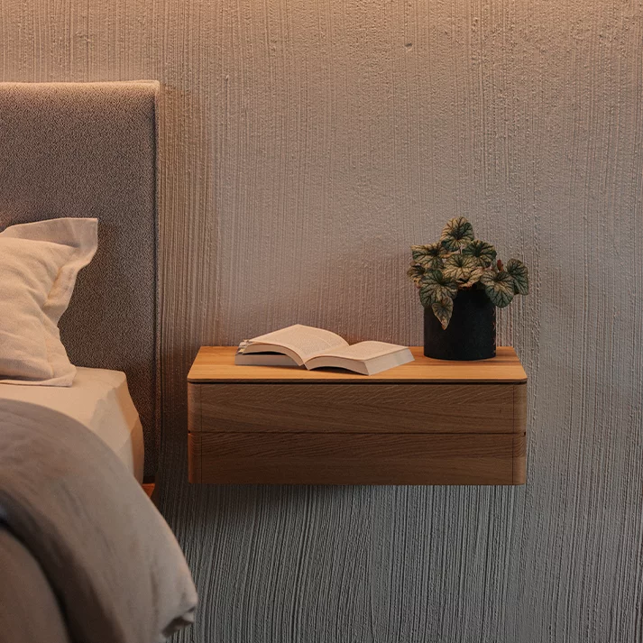 Nachtkästchen float hängend in Eiche mit dem float Bett mit Kopfhaupt in Stoff