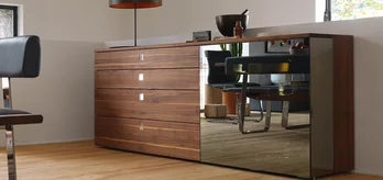 modern nox sideboard in walnut and glass front