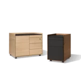 desk pedestal in solid wood with leather elements pisa desk pedestal in oak white oil and walnut with leather top and leather fronts