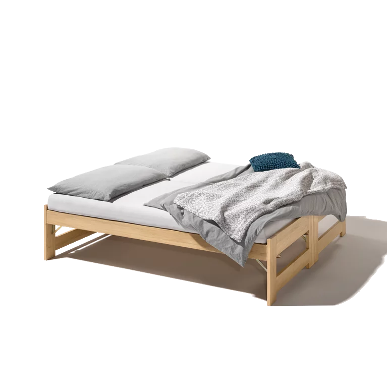 practical tandem bed in solid white oak