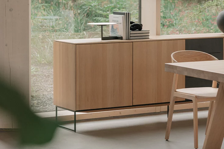 elegant filigno sideboard in oak white oil and ceramic front with black metal frame