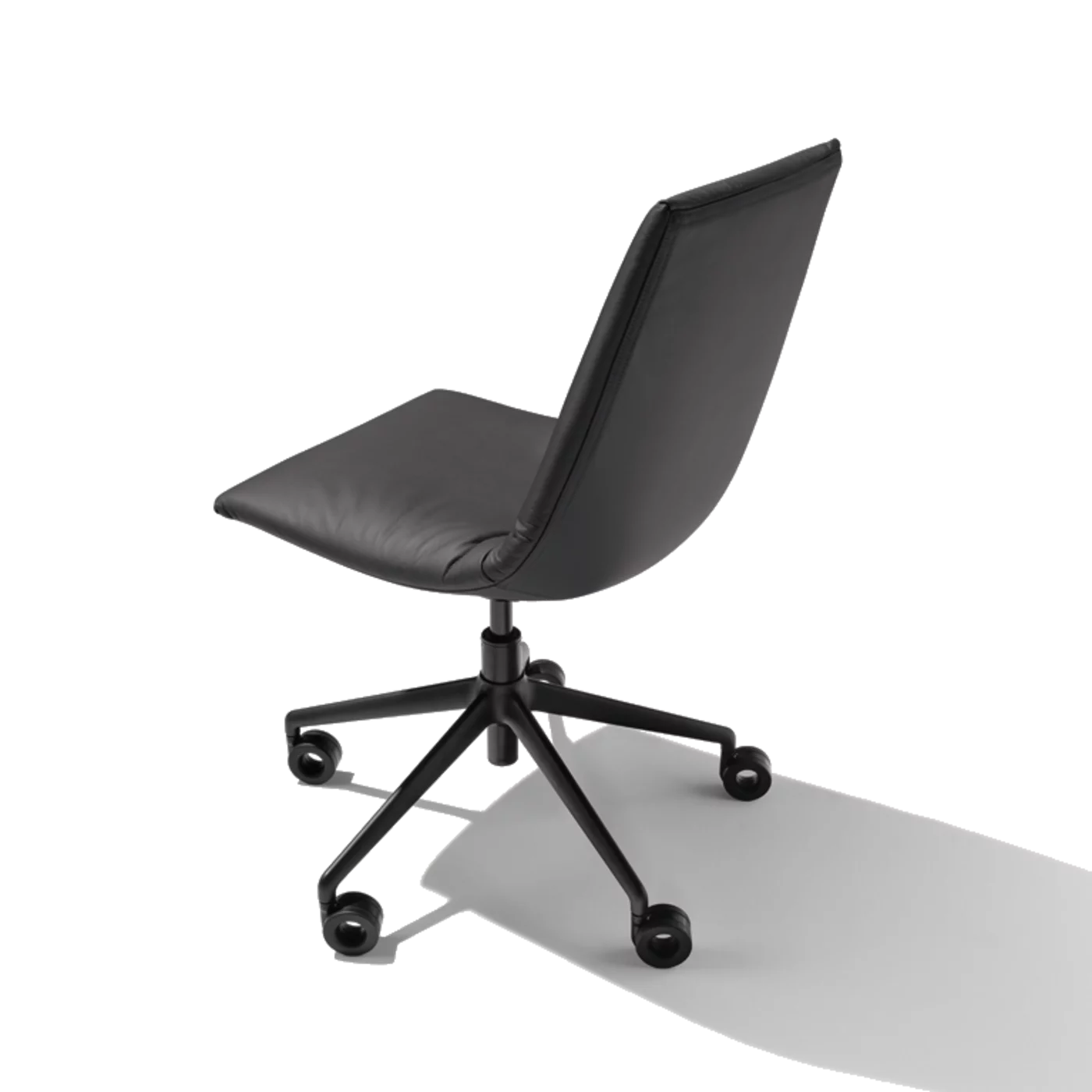 lui office swivel chair in leather on black matt swivel base with castors