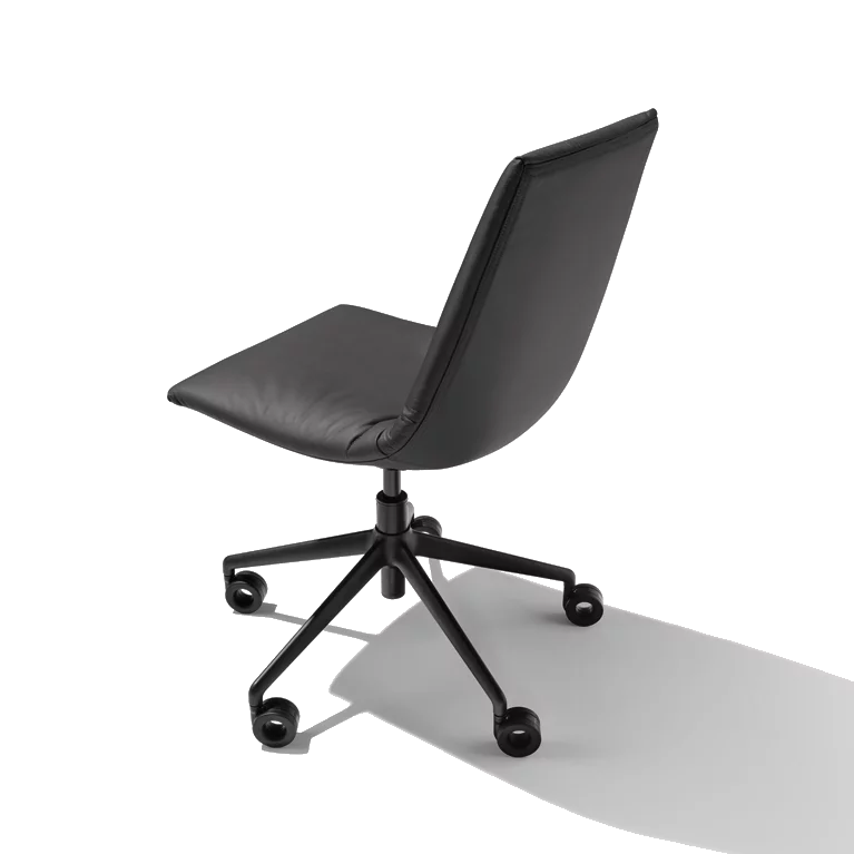 lui office swivel chair in leather on black matt swivel base with castors