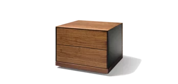 modern bedside cabinet riletto in walnut with leather side panel