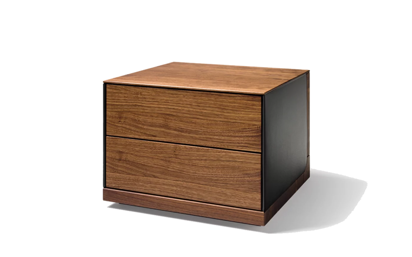 moderner Nachttisch riletto in Nussbaum mit Lederseitenteil