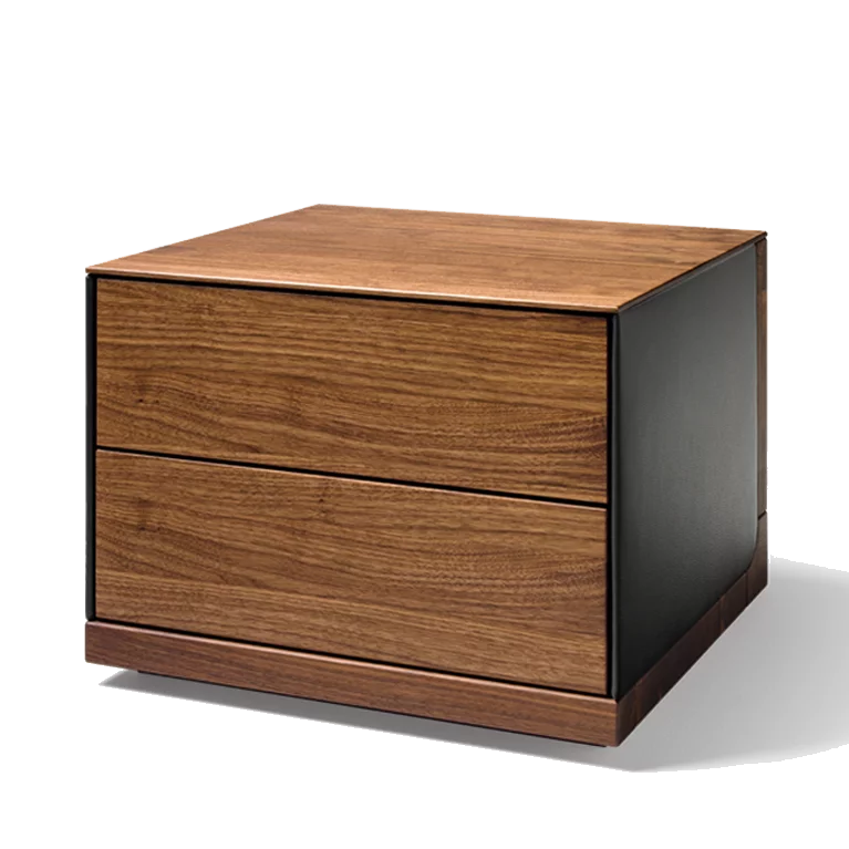 moderner Nachttisch riletto in Nussbaum mit Lederseitenteil