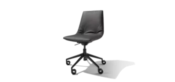 front view of lui office swivel chair in leather on black matt swivel base with castors