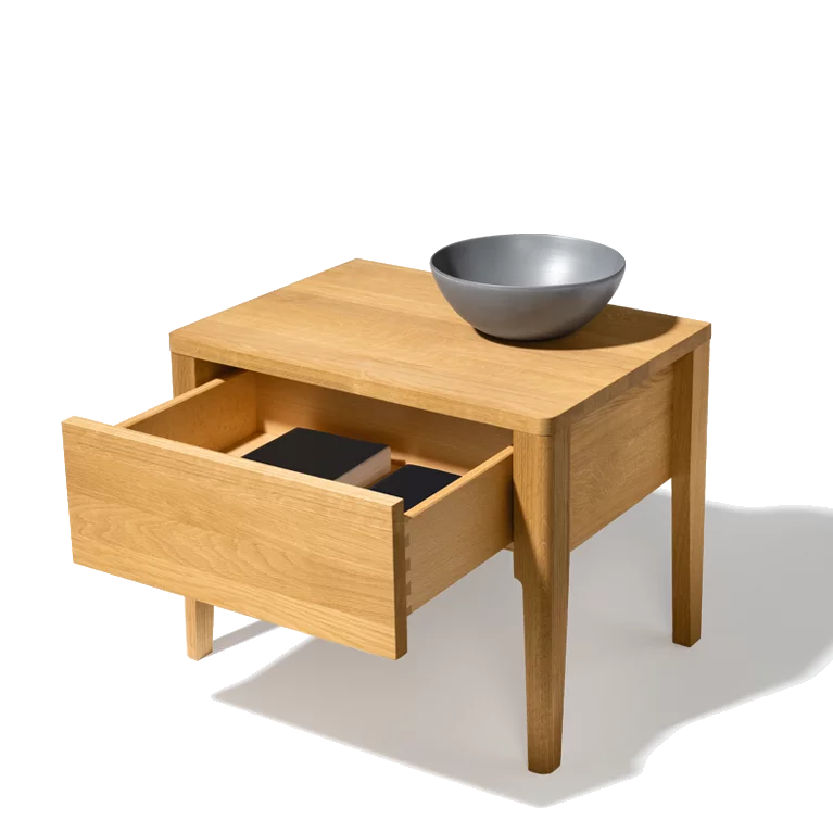 mylon bedside cabinet with drawer in solid oak