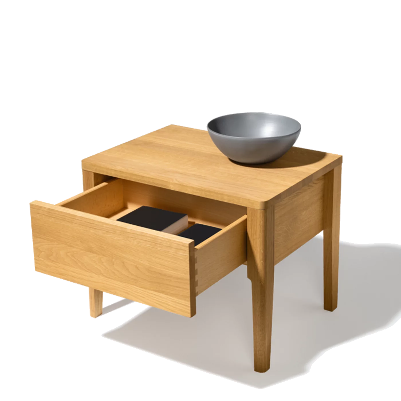 mylon bedside cabinet with drawer in solid oak