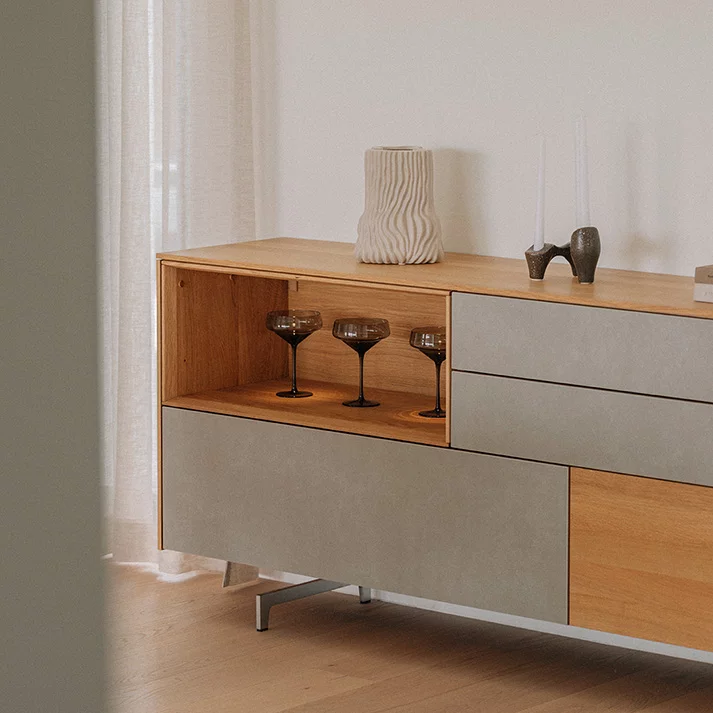 filigno Sideboard in Eiche auf Kufen mit Keramikfronten