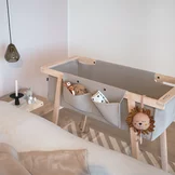 sturdy cot made of solid wood with soft knitted fabric sturdy baby cot made of solid alder white oil with soft knitted fabric and fabric pockets