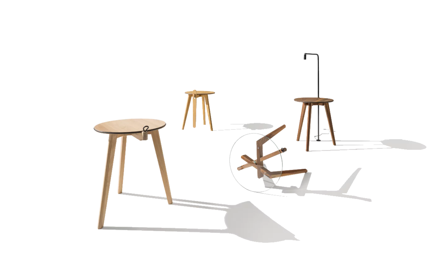 side tables hi! in various types of wood with natural wood top, glass top or reading light