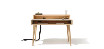 sol secretary desk with illuminated top in solid oak white oil and leather