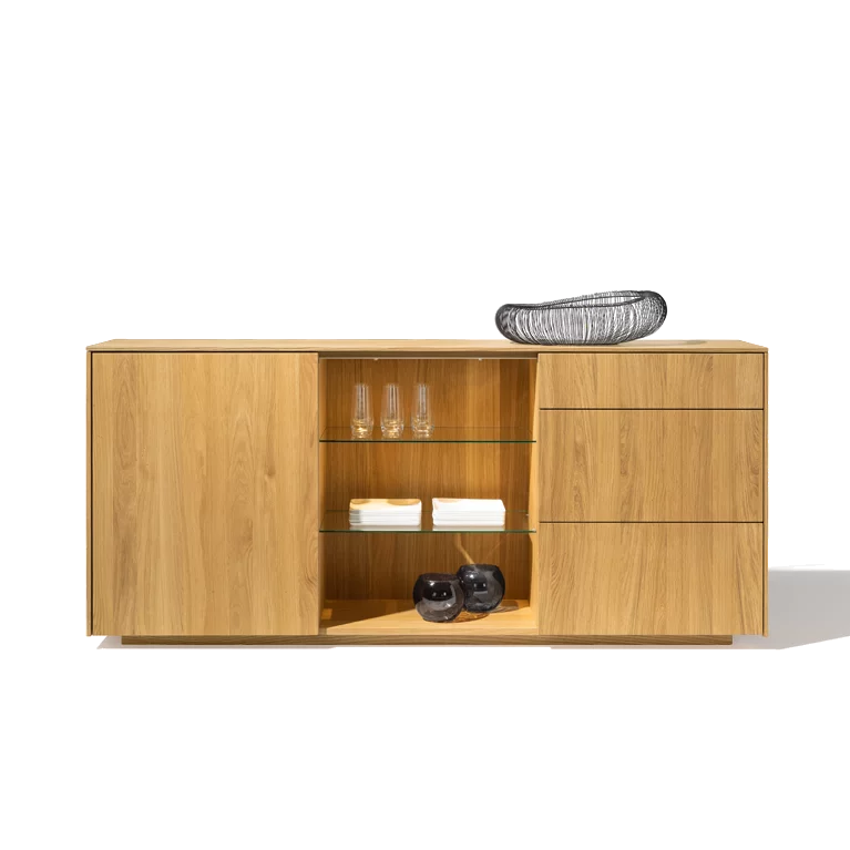 modern filigno sideboard in solid oak with lighting