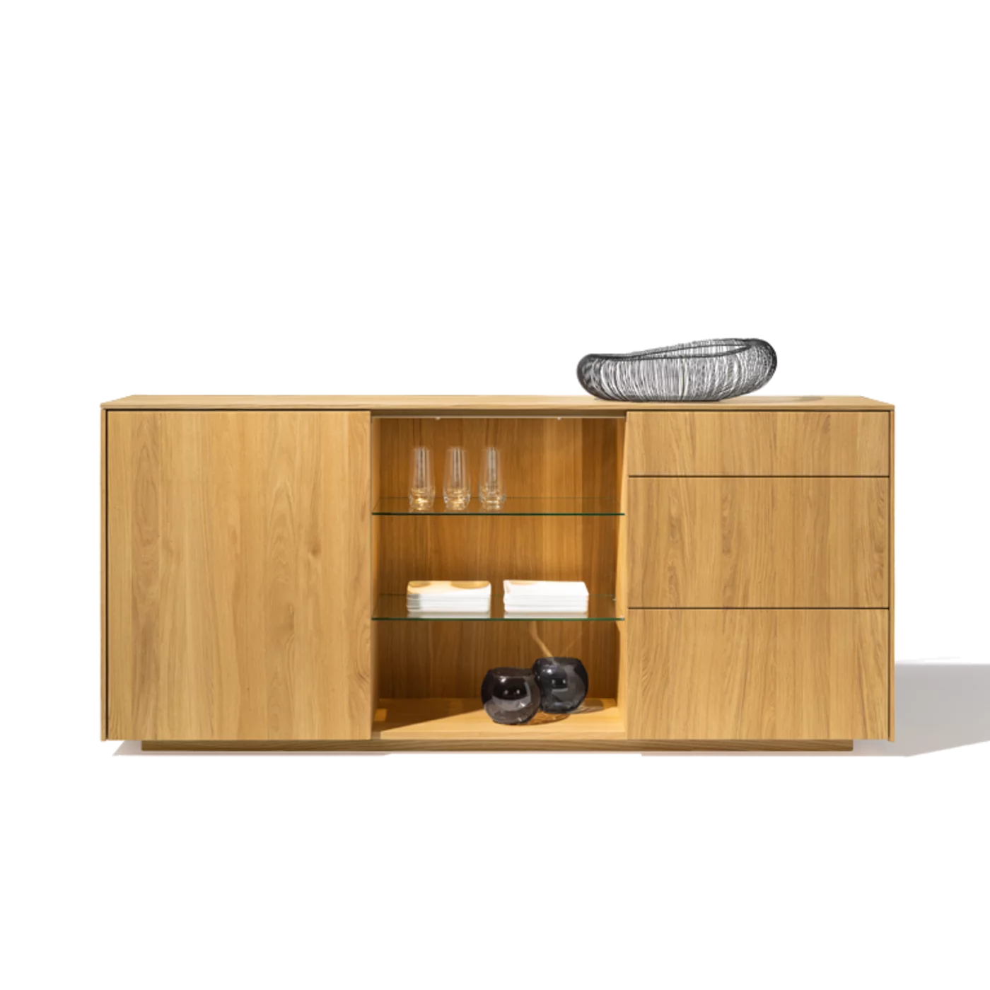 modern filigno sideboard in solid oak with lighting