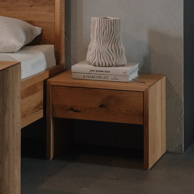lunetto bedside cabinet in solid wild oak