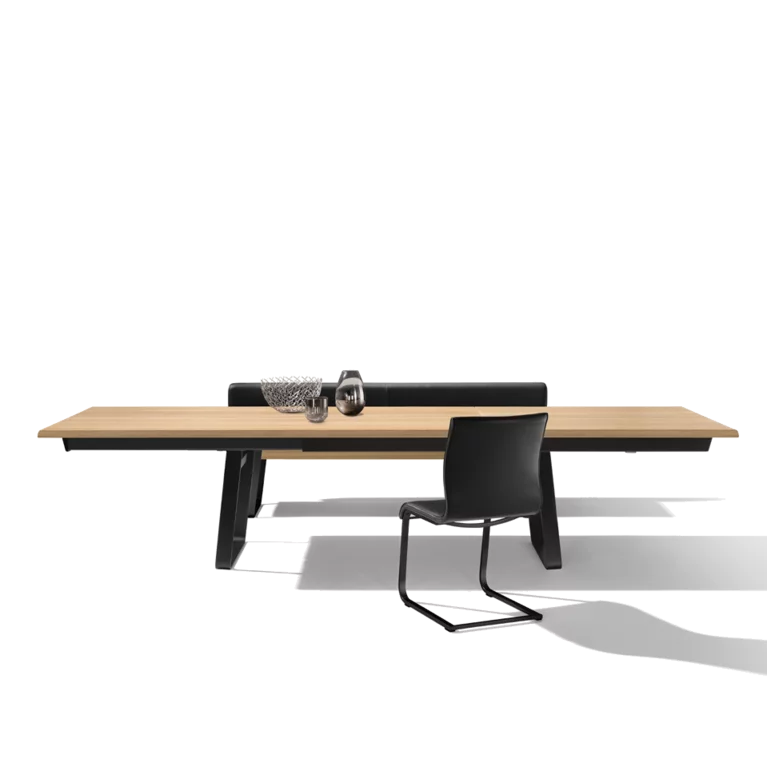 extendable table nox made of wood in oak white oil with magnum cantilever chair upholstered