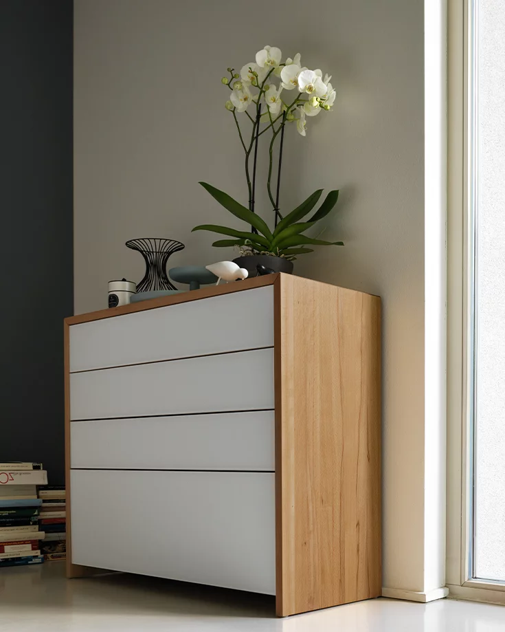 practical bedside cabinet lunetto in solid beech heartwood