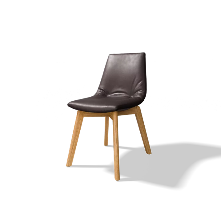 elegant lui dining chair with leather and wooden legs in solid oak