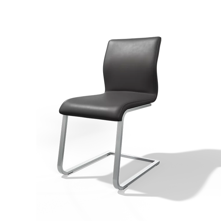 Freischwinger Stuhl magnum in Leder mit Fußgestell in Edelstahl finish