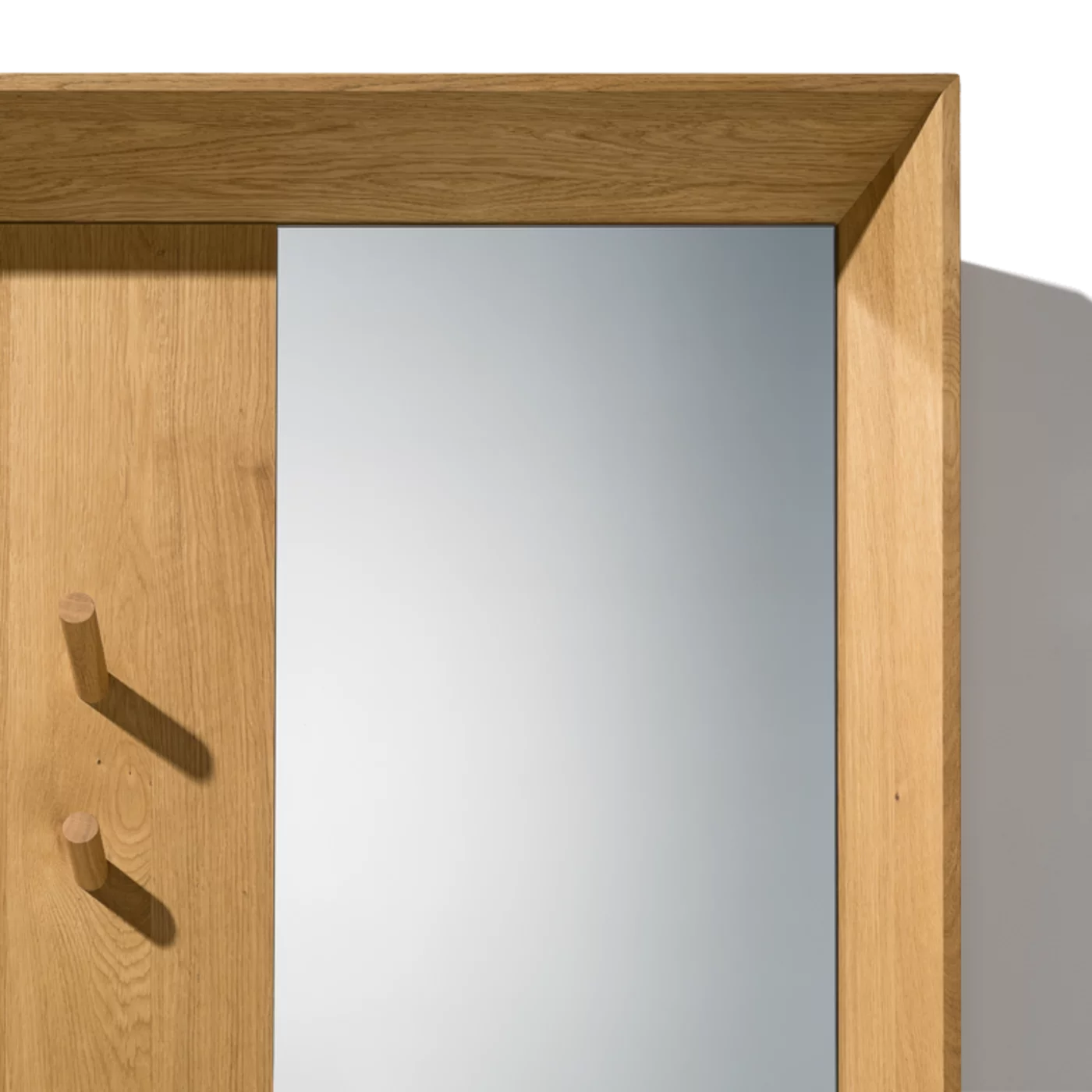 haiku wardrobe combination detail with mirror in solid wild oak
