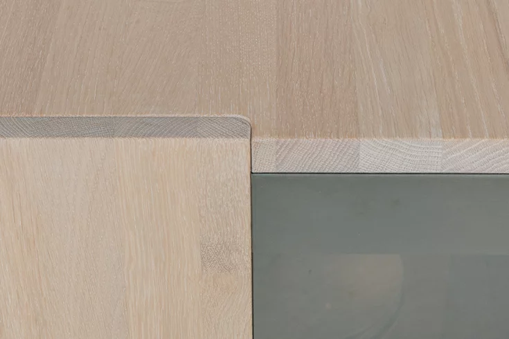 nox sideboard in oak white oil with glass front palladium, detailed picture