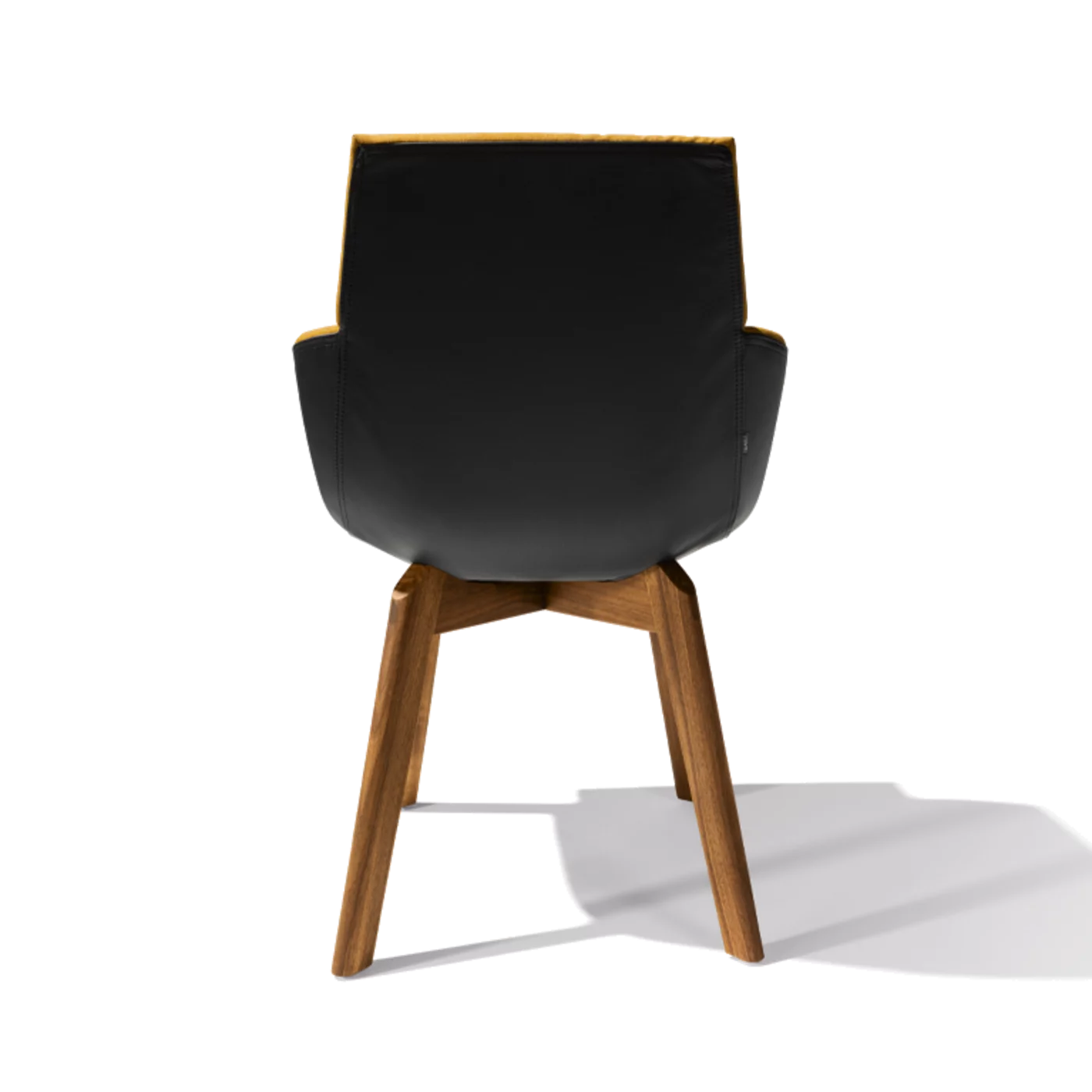 Polsterstuhl lui léger aus Stoff mit Holzgestell aus Nussbaum, Rückansicht