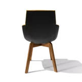 upholstered chair lui léger in fabric with wooden frame in walnut, back view