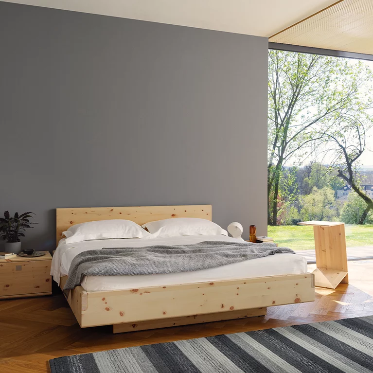 nox bedside table in swiss pine with the elegant nox bed