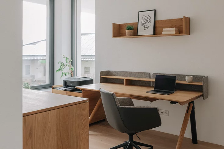 grand lui office swivel chair in fabric and leather with pisa desk and mobile pedestal in solid oak