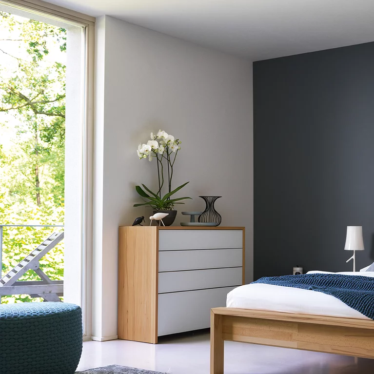 lunetto chest of drawers in solid beech heartwood with coloured glass fronts
