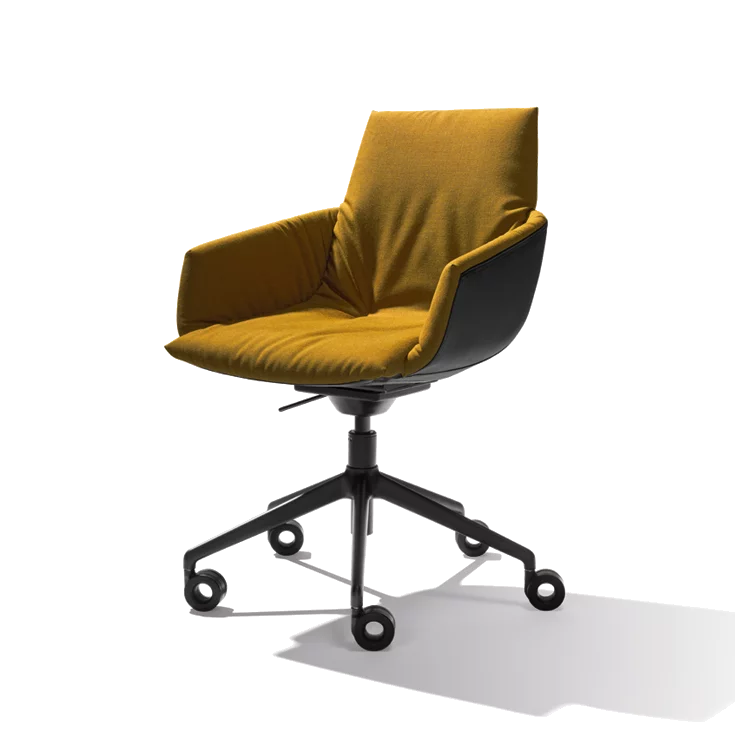 lui léger office swivel chair with fabric and leather upholstery on a black swivel base with castors