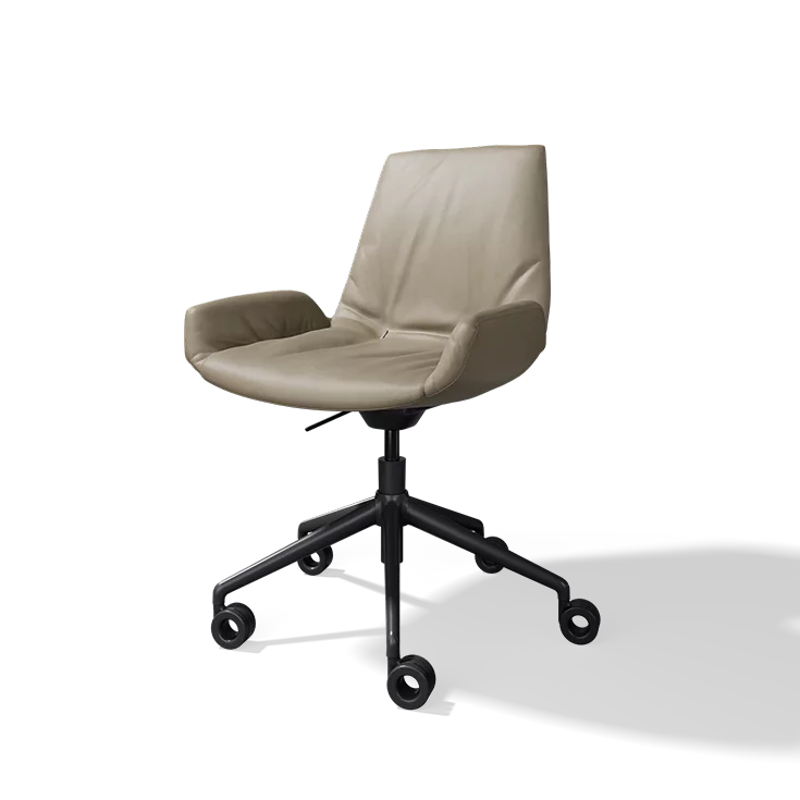 lui plus desk chair in leather with swivel base in matt black