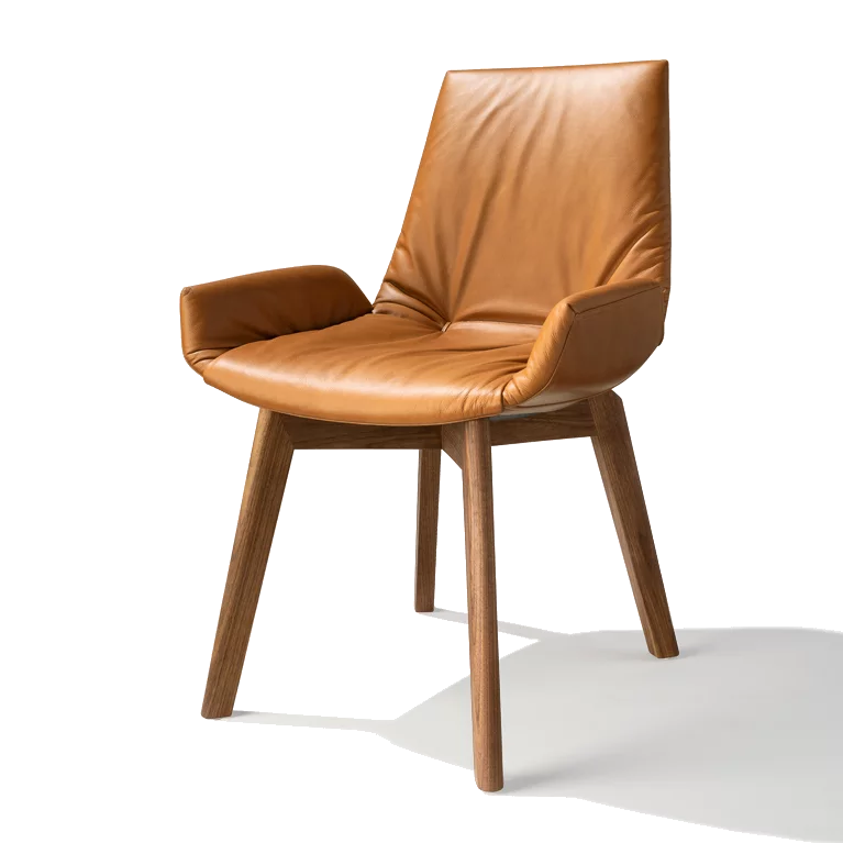 upholstered chair lui plus with wooden frame in walnut