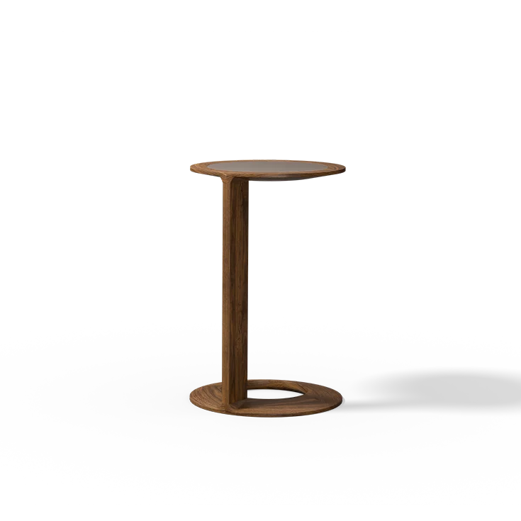 loup Beistelltisch in Nussbaum massiv mit Farbglas taupe matt