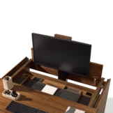 modern filigno secretary made of solid walnut with screen lift and socket, detailed view