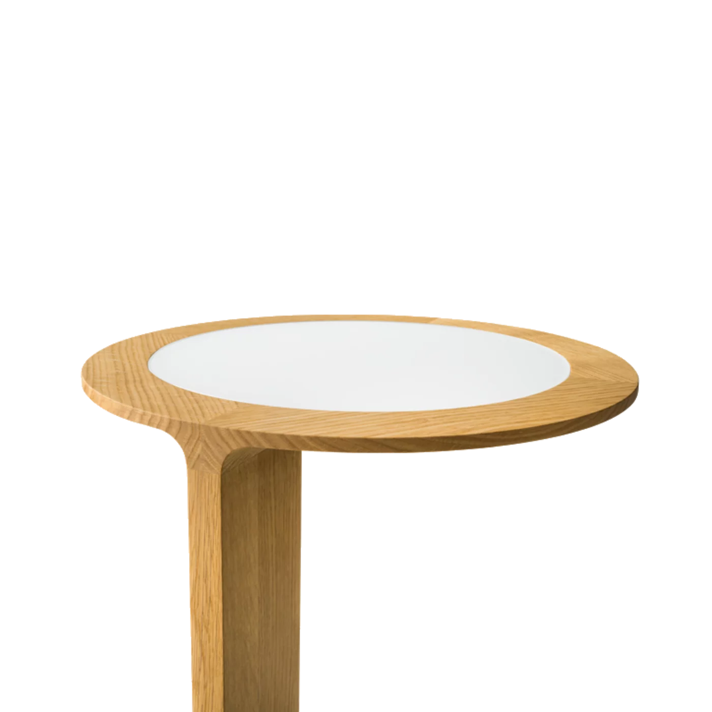 loup Designer-Beistelltisch in Eiche mit Farbglas weiß matt