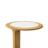 loup designer side table in oak with matt white coloured glass