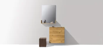 cubus wardrobe combination of mirror with console and wall unit in solid oak and natural smoked oak block