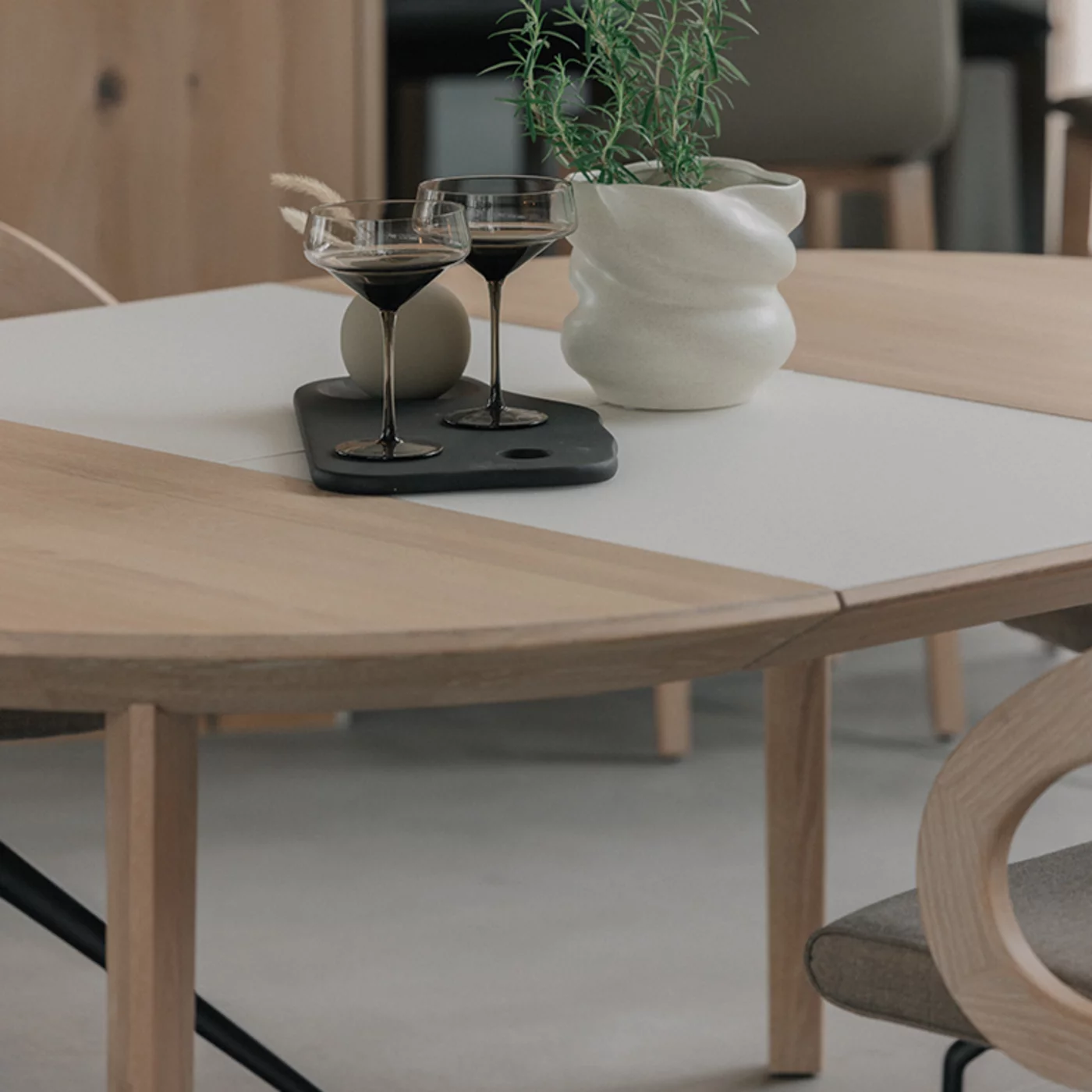 extendable, round miró wooden dining table in walnut with integrated turntable