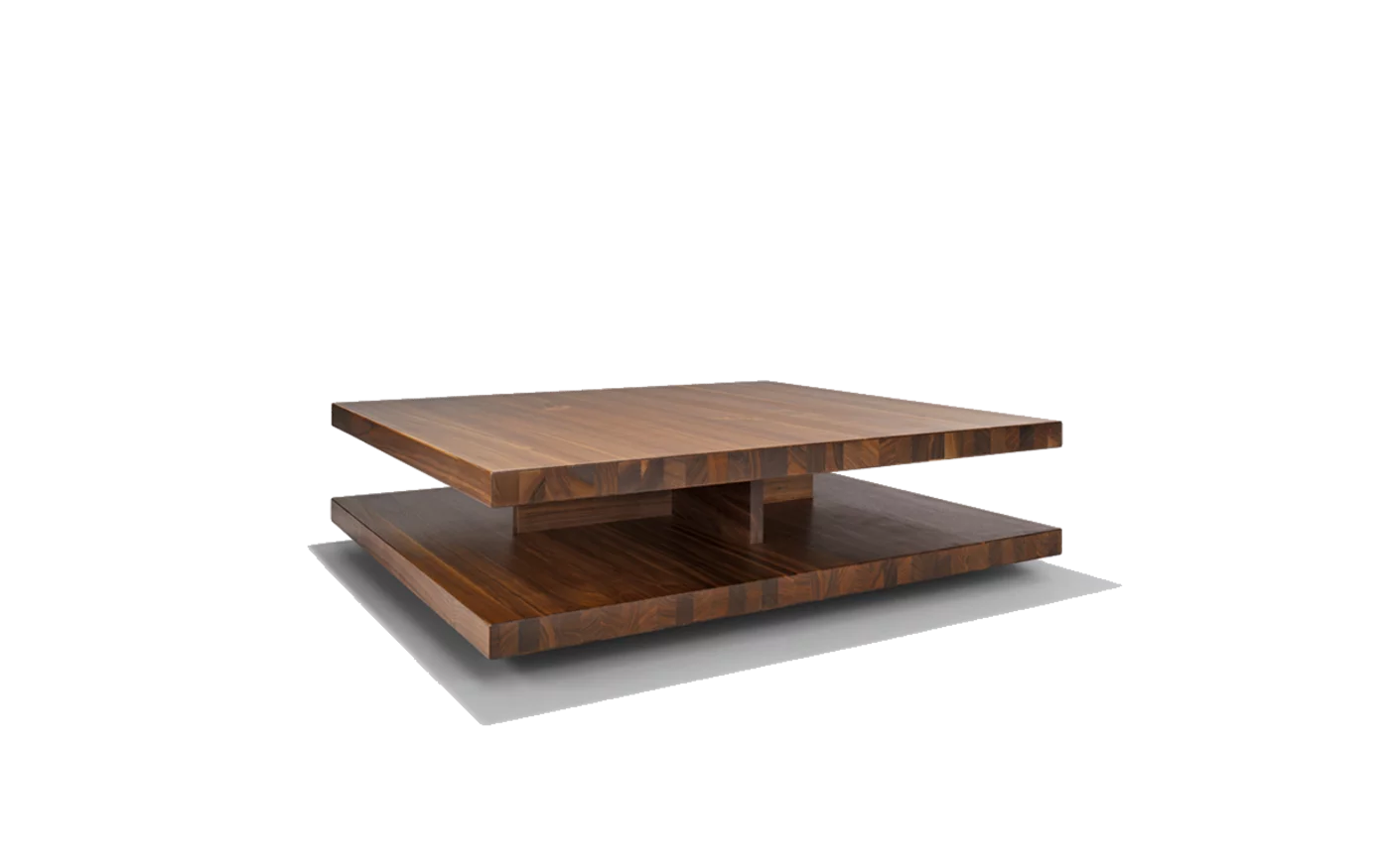 square coffee table c3 with storage space in solid walnut