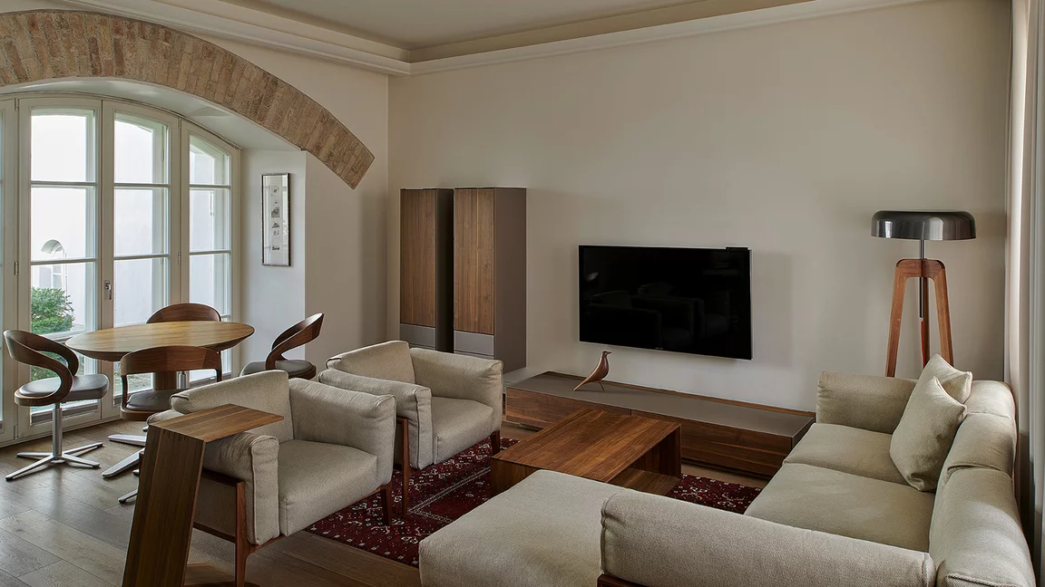 cubus pure wall unit with sidekick side table and lux coffee table in solid walnut