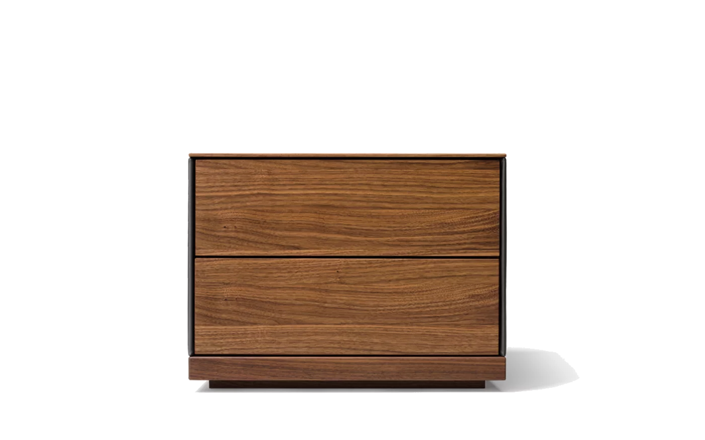 riletto bedside table in solid walnut with leather side panel