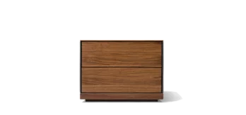 riletto bedside table in solid walnut with leather side panel