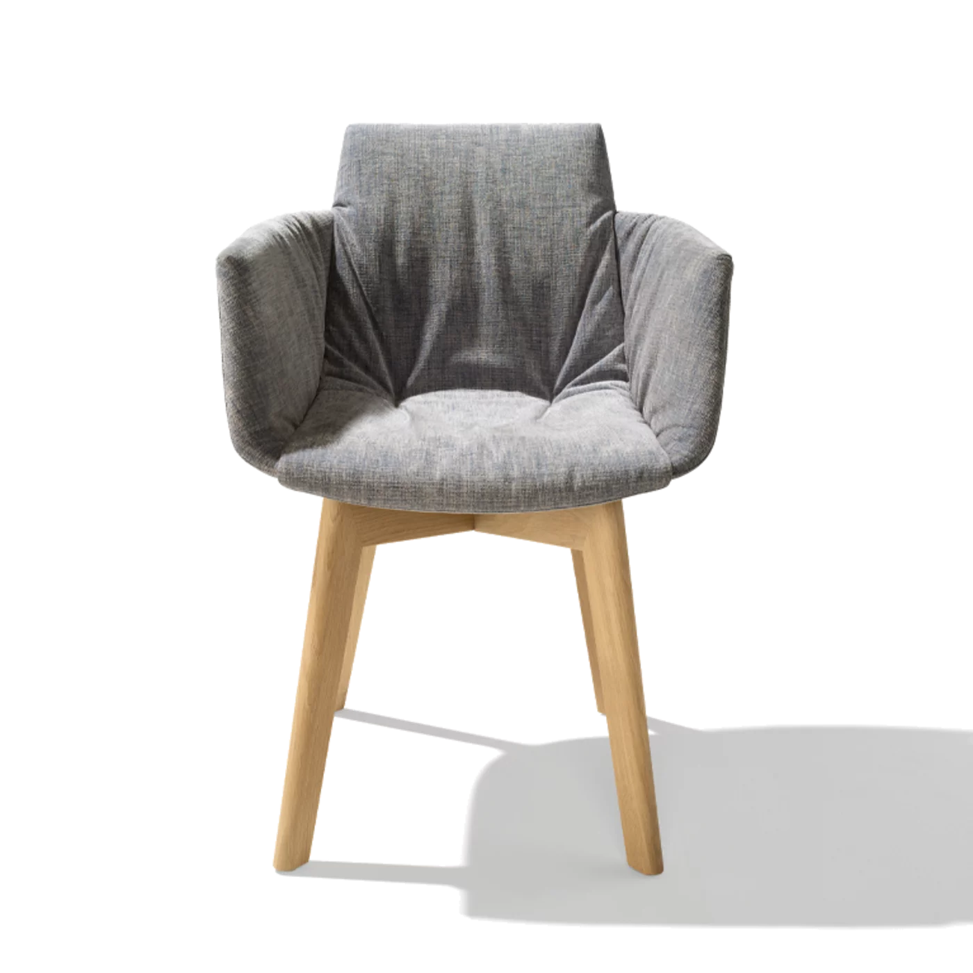 comfortable upholstered chair grand lui with wooden frame in oak white oil, front view