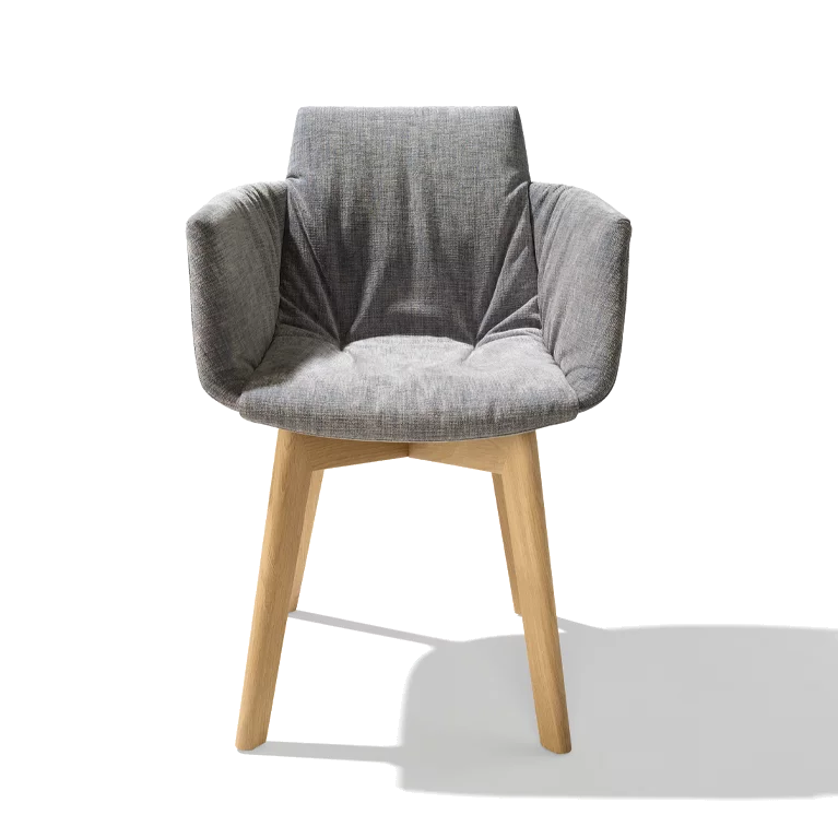 comfortable upholstered chair grand lui with wooden frame in oak white oil, front view