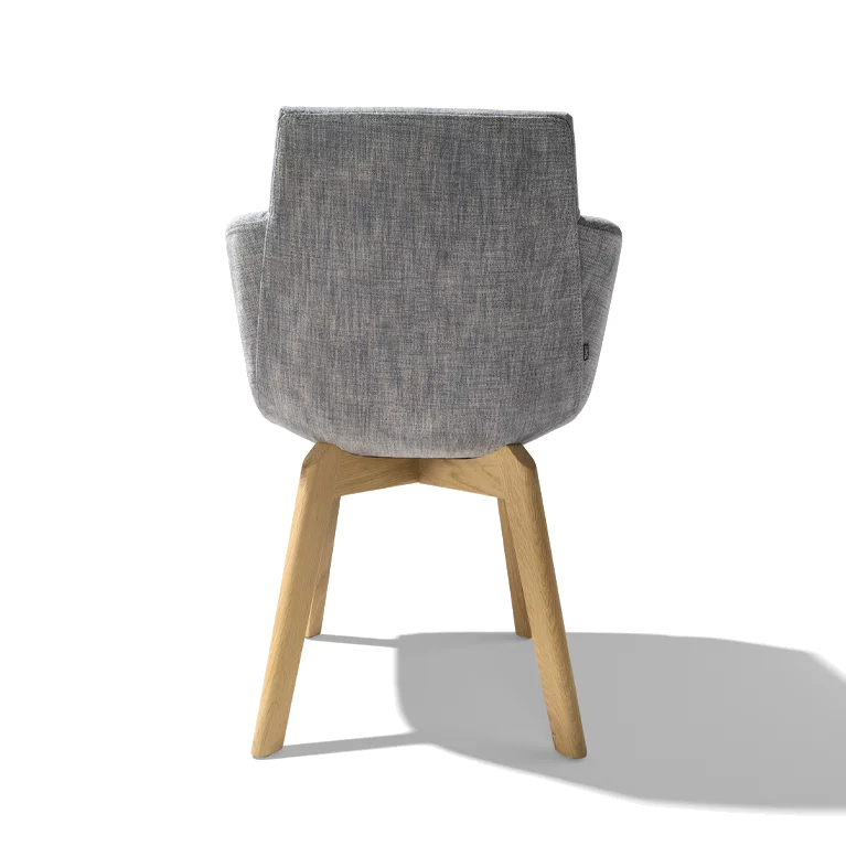 comfortable upholstered chair grand lui with wooden frame in oak white oil, back view