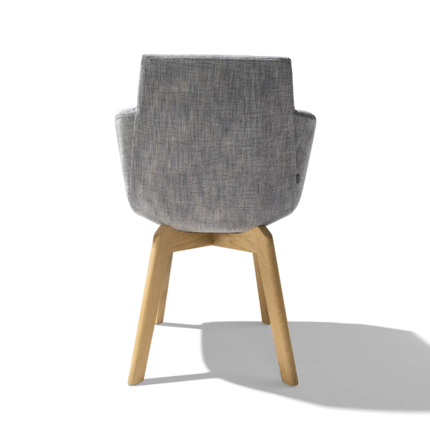 comfortable upholstered chair grand lui with wooden frame in oak white oil, back view