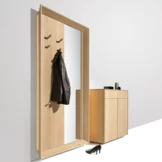 filigno plank in oak white oil with the large haiku mirror panel with lighting